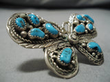 Marvelous Zuni Native American Deepset Turquoise Sterling Silver Butterfly Ring-Nativo Arts