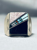 Native American Men's Squared Turquoise Inlay Thick Sterling Silver Vintage Ring-Nativo Arts