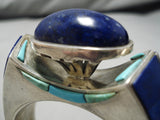 The Best Vintage Native American Navajo Lapis Sterling Silver Turquoise Inlay Bracelet Old-Nativo Arts