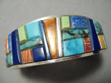 Detailed Turquoise Gaspeite Inlay Native American Navajo Sterling Silver Bracelet Cuff-Nativo Arts