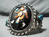 Native American Huge Dancing Mudhead Vintage Zuni Turquoise Sterling Silver Bracelet-Nativo Arts
