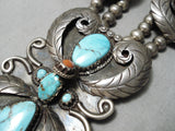 One Of The Best Biggest Vintage Native American Navajo Turquoise Sterling Silver Necklace Old-Nativo Arts