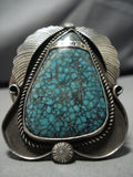 Breathtaking Vintage Native American Navajo Green Spiderweb Turquoise Sterling Silver Bracelet-Nativo Arts