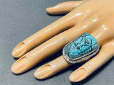 Native American Hand Carved Important Turquoise Sterling Silver Ring-Nativo Arts
