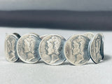 Outstanding Native American Navajo Signed Blue Diamond Turquoise 10 Mercury Dimes Bracelet-Nativo Arts