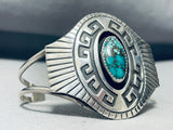 Geomtric Water Vintage Native American Navajo Spiderweb Turquoise Sterling Silver Bracelet-Nativo Arts