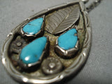 Vintage Native American Navajo Necklace Sterling Silver Blue Turquoise Turquoise Old-Nativo Arts