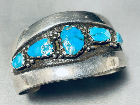 Sturdy Heavy Vintage Native American Navajo Turquoise Sterling Silver Bracelet Cuff-Nativo Arts