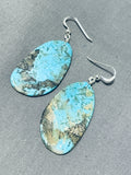 Native American Elegant Santo Domingo Old Kingman Turquoise Sterling Silver Earrings-Nativo Arts