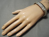 Thick And Heavy!! Vintage Native American Navajo Hand Tooled Sterling Silver Bracelet-Nativo Arts