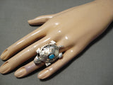 Fantastic Navajo Kingman Turquoise Sterling Silver Ring Native American-Nativo Arts