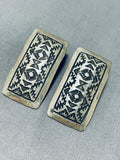 Super Detailed Vintage Native American Navajo Sterling Silver Rug Earrings-Nativo Arts