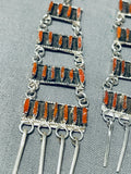 Tiers Of Gorgeous Native American Navajo Coral Sterling Silver Earrings-Nativo Arts