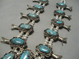 Authentic Vintage Native American Navajo #8 Turquoise Sterling Silver Squash Blossom Necklace-Nativo Arts