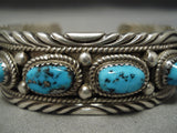 Long Unique Swirling Vintage Native American Navajo Hand Hammered Sterling Silver Bracelet Old-Nativo Arts