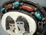 Double Kachina Maiden Vintage Native American Navajo Turquoise Sterling Silver Concho Belt-Nativo Arts