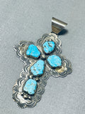 Expressive Vintage Native American Navajo Morenci Turquoise Sterling Silver Cross Pendant-Nativo Arts