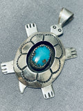Rare Early Tommy Jackson Vintage Native American Navajo Turtle Turquoise Sterling Silver Pendant-Nativo Arts