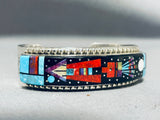 Extreme Intricacy Native American Navajo Turquoise Sterling Silver Kachina Bracelet-Nativo Arts