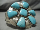 Huge Vintage Native American Navajo Easter Blue Turquoise Sterling Silver Tso Bracelet-Nativo Arts