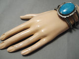 Important Vintage Native American Navajo Blue Carico Lake Turquoise Sterling Silver Bracelet Old-Nativo Arts