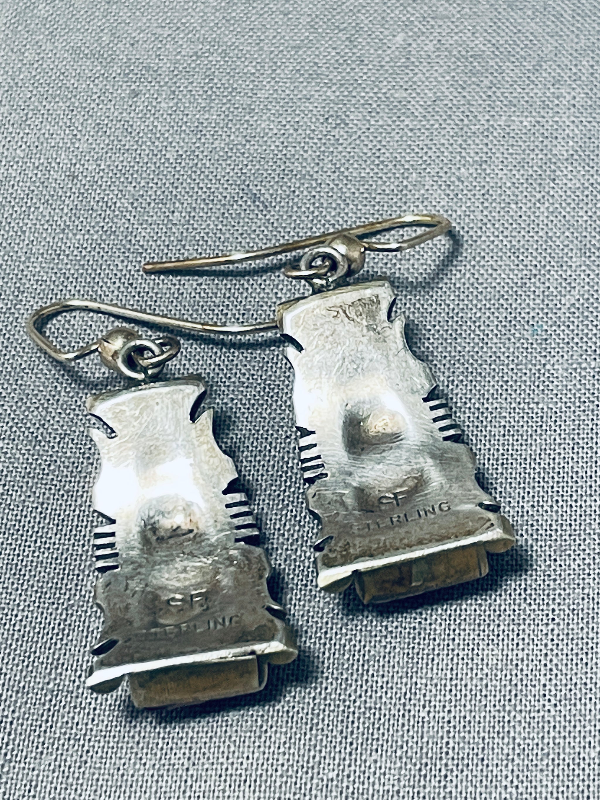 Navajo Steve Francisco sterling 925 cheapest silver handmade earrings with round fire opal, stamped Sterling SF