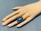 Beautiful Vintage Native American Navajo Pilot Mountain Turquoise Sterling Silver Ring-Nativo Arts