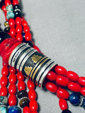 Authentic Singer Native American Navajo Coral Sterling Silver Turquoise Necklace-Nativo Arts