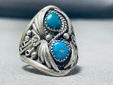Native American Rare Vintage Highly Detailed Turquoise Sterling Silver Ring Old-Nativo Arts