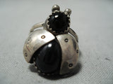 Whimsical Navajo Black Onyx Sterling Silver Ring Native American-Nativo Arts