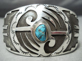 Intricate!! Vintage Native American Navajo Blue Diamond Turquoise Sterling Silver Bracelet Old-Nativo Arts