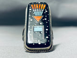 Native American Towering Important Night Sky Kachina Sterling Silver Turquoise Ring-Nativo Arts