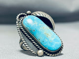 Outstanding Vintage Native American Navajo Blue Gem Turquoise Sterling Silver Ring-Nativo Arts