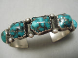 Chunky And Hefty Vintage Native American Navajo Turquoise Sterling Silver Bracelet Old-Nativo Arts