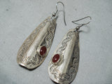 Outstanding Vintage Navajo Native American Garnet Sterling Silver Earrings-Nativo Arts