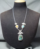 Fascinating Native American Navajo Turquoise Spiny Shell Sterling Silver 3 Kachinas Necklace-Nativo Arts