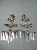 Fabulous Native American Zuni Coral Chandelier Sterling Silver Earrings-Nativo Arts