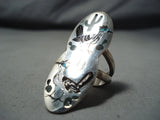 Quam Native American Zuni Inlay Turquoise Jet Roadrunners Sterling Silver Ring-Nativo Arts