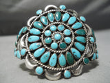 Early Vintage Native American Navajo Blue Green Turquoise Sterling Silver Repoussed Bracelet-Nativo Arts