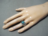 Astonishing Native American Navajo Blue Diamond Turquoise Sterling Silver Ring-Nativo Arts