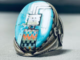 Amazing Southwest Inlay Turquoise Coral Opal Kachina Sterling Silver Ring-Nativo Arts