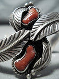 Mesmerizing Vintage Native American Laguna Coral Sterling Silver Leaves Bracelet-Nativo Arts
