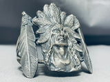 Heavy Huge Chief Sturdy Sterling Silver Bracelet Cuff-Nativo Arts
