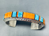 Brilliant Native American Navajo Turquoise Spiny Oyster Inlay Sterling Silver Bracelet-Nativo Arts