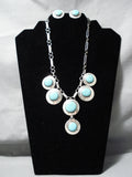 Dynamic Vintage Native American Navajo Blue Gem Turquoise Sterling Silver Necklace & Earring Set Old-Nativo Arts