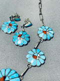 Rare Vintage Native American Zuni Inlay Turquoise Sunface Silver Necklace Bracelet Earring Set-Nativo Arts
