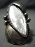 Superlative Vintage Navajo Peal Sterling Silver Leaf Native American Ring Old-Nativo Arts