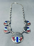 More Detailed Vintage Native American Navajo Turquoise Inlay Sterling Silver Necklace-Nativo Arts