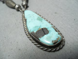 Unique Vintage Native American Navajo Green Turquoise Sterling Silver Necklace Old-Nativo Arts