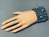 Gargantuan Native American Navajo Turquoise Sterling Silver Cross Bracelet-Nativo Arts